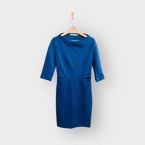 DIANE VON FURSTENBURG Blue Bateau Neckline Knee Length Dress (Sz M)